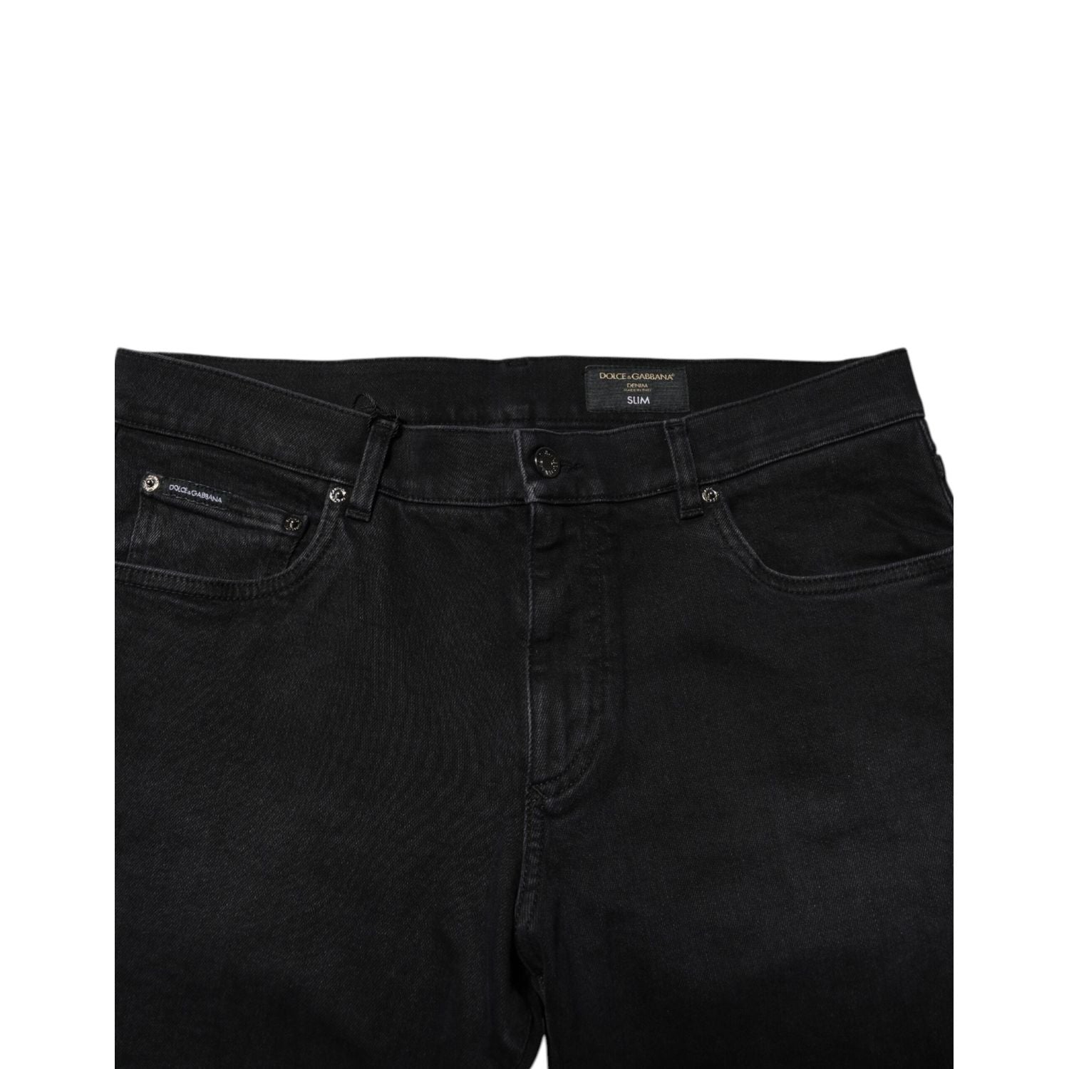 Dolce & Gabbana Black Cotton Logo Plaque Denim Jeans