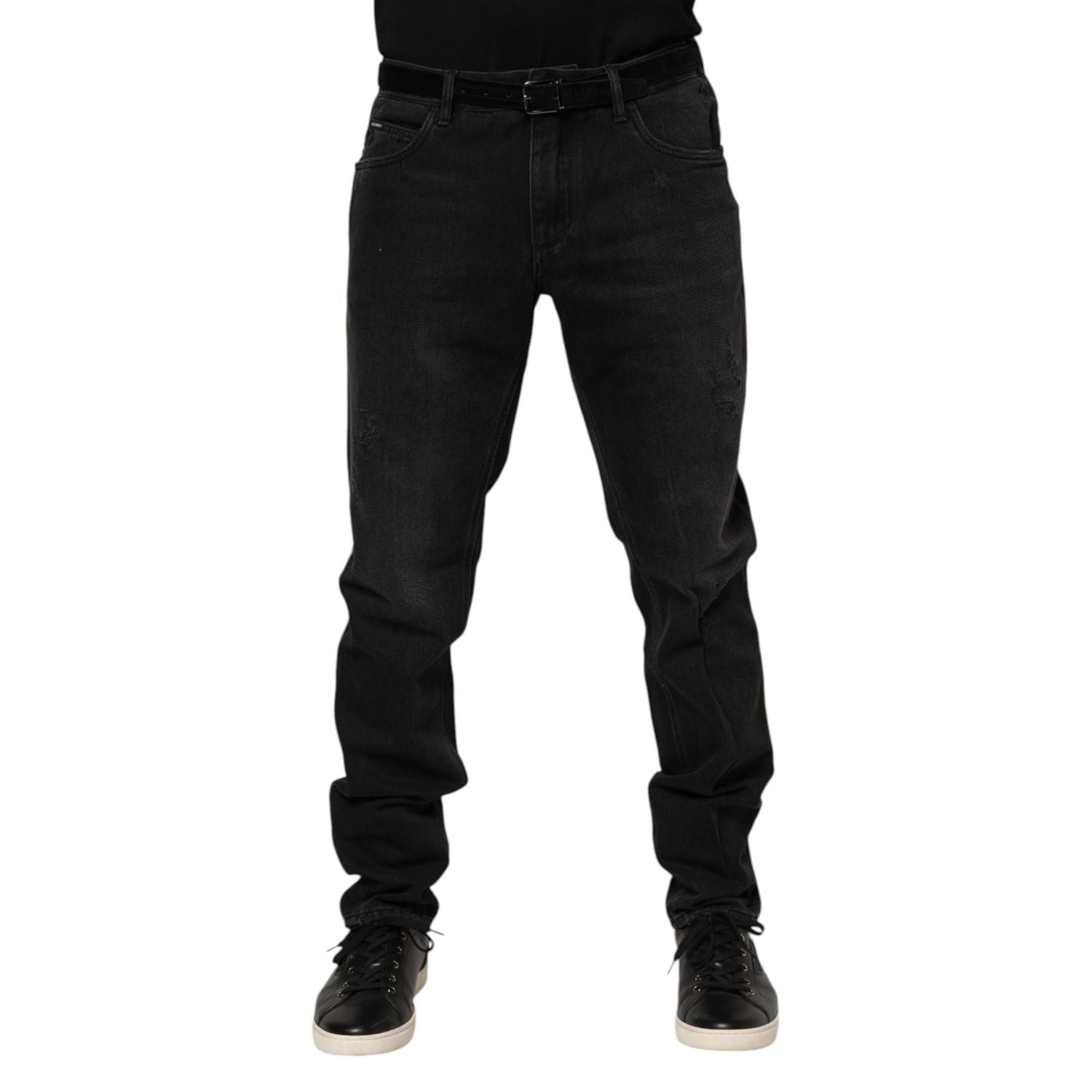 Dolce & Gabbana Black Cotton Logo Plaque Skinny Denim Jeans