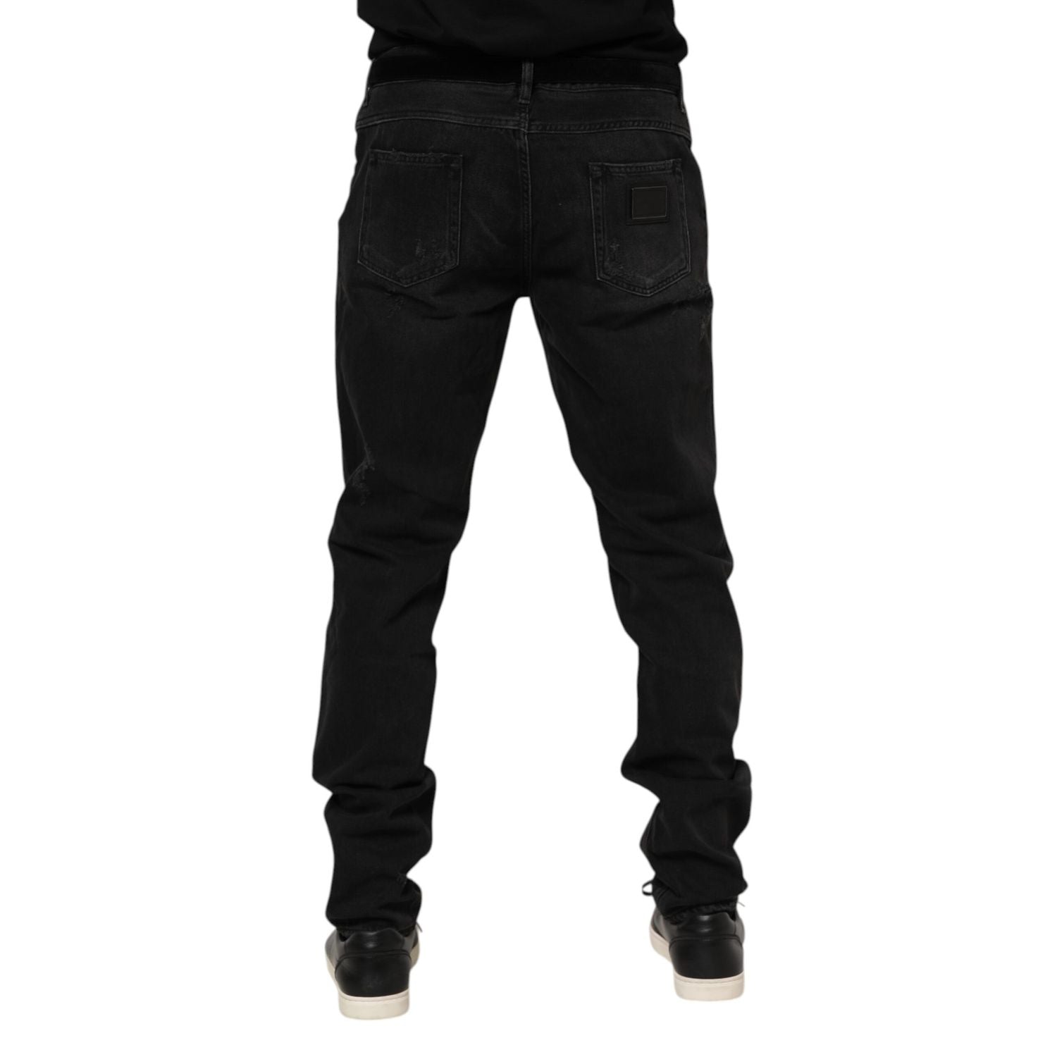 Dolce & Gabbana Black Cotton Logo Plaque Skinny Denim Jeans