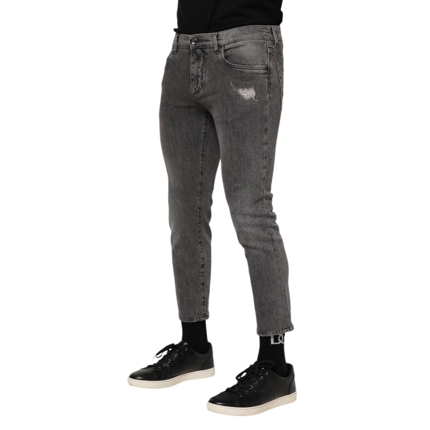 Dolce & Gabbana Gray Cotton Logo Plaque Men Denim Jeans