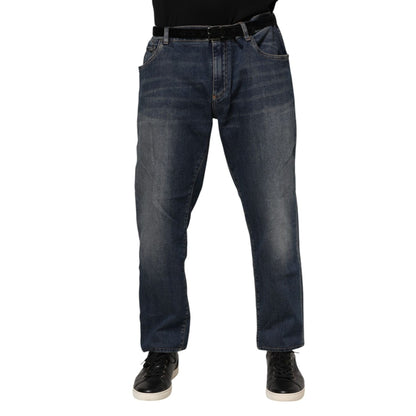 Dolce & Gabbana Blue Cotton Logo Plaque Slim Denim Jeans
