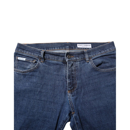 Dolce & Gabbana Blue Cotton Logo Skinny Denim Jeans