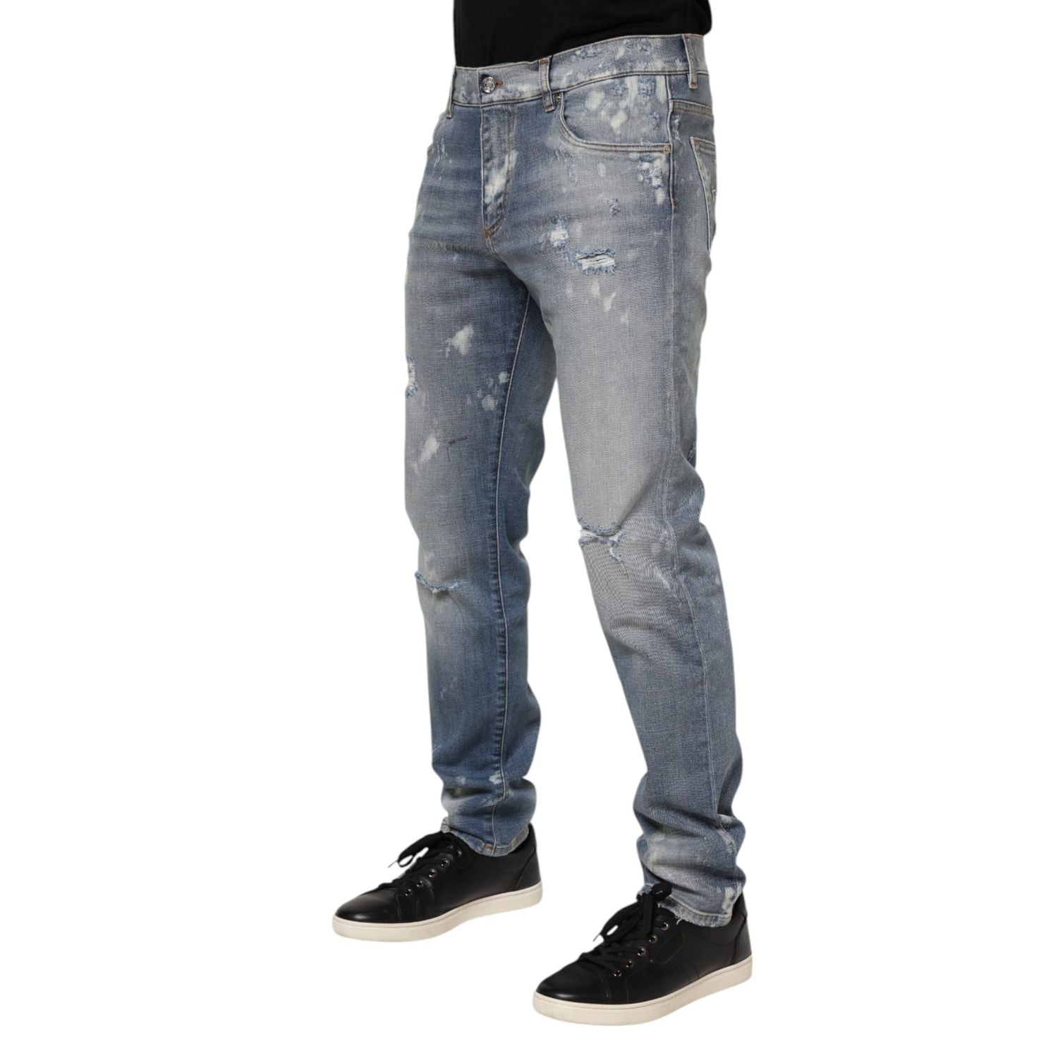 Dolce & Gabbana Blue Cotton Tattered Slim Fit Men Denim Jeans