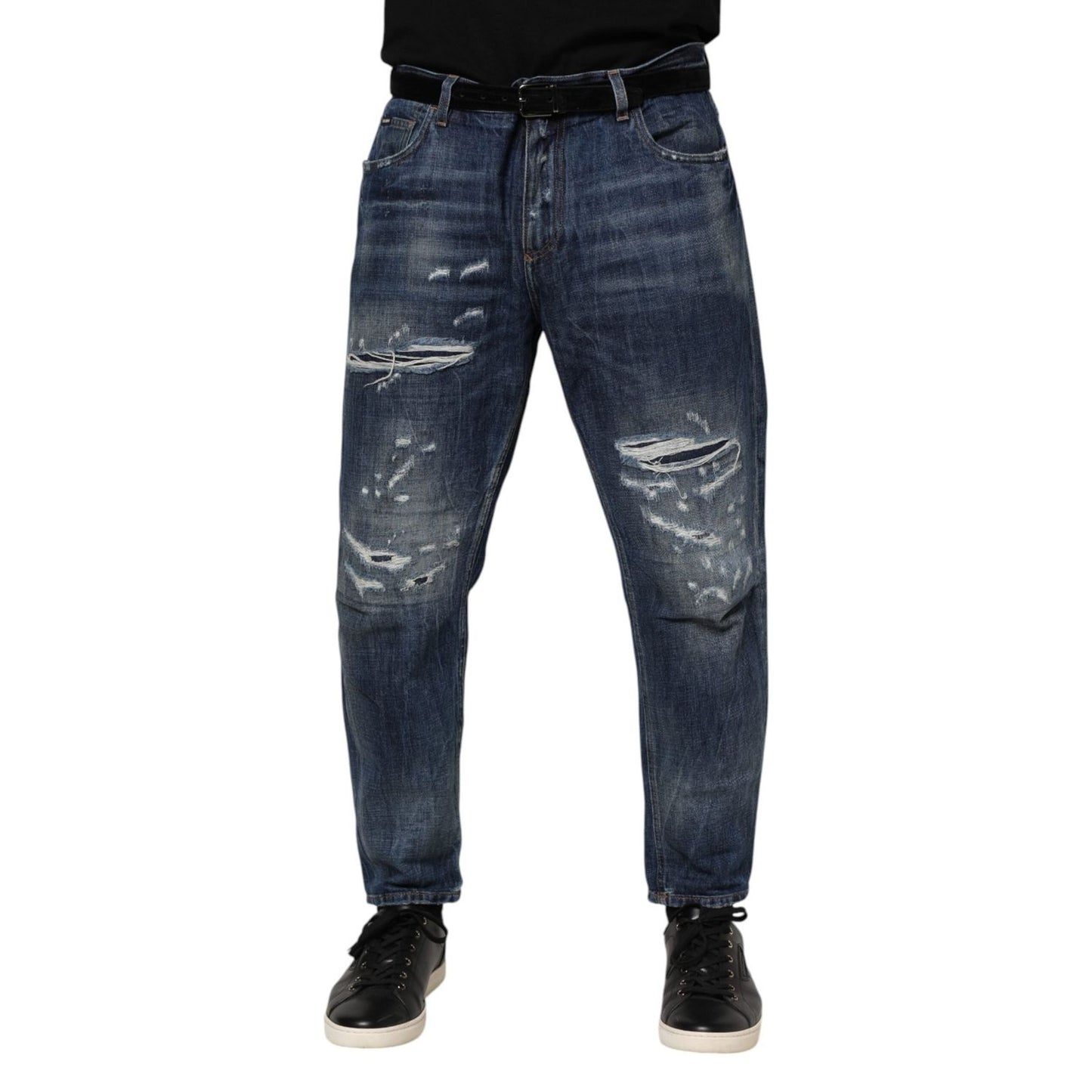 Dolce & Gabbana Blue Cotton Tattered Tapered Men Denim Jeans PAN76365-50