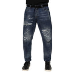 Dolce & Gabbana Blue Cotton Tattered Tapered Men Denim Jeans PAN76365-50