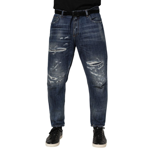 Dolce & Gabbana Blue Cotton Tattered Tapered Men Denim Jeans PAN76365-50