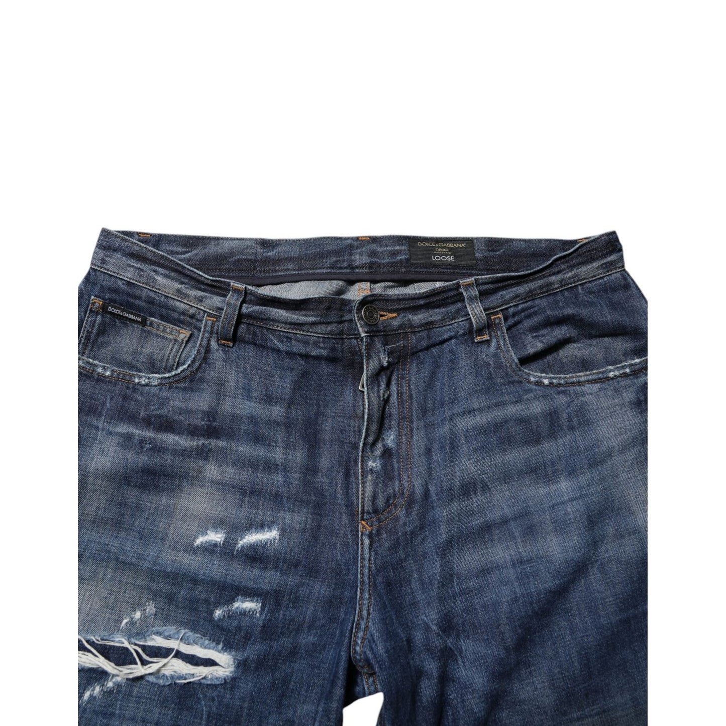 Dolce & Gabbana Blue Cotton Tattered Tapered Men Denim Jeans PAN76365-50