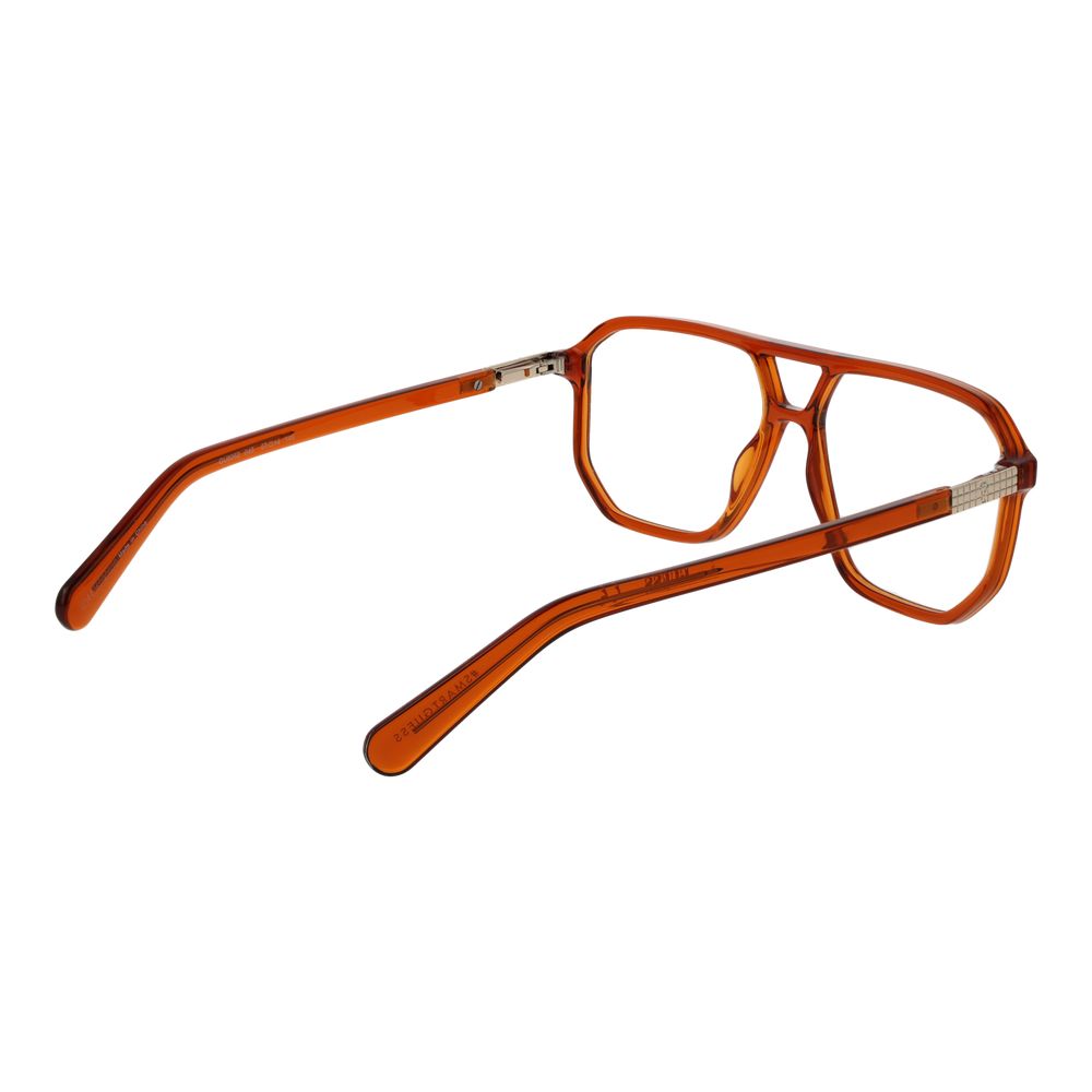 Guess Brown Unisex Glasses Frame, full-rim aviator style with plastic and metal material, featuring a spring hinge and branded case.