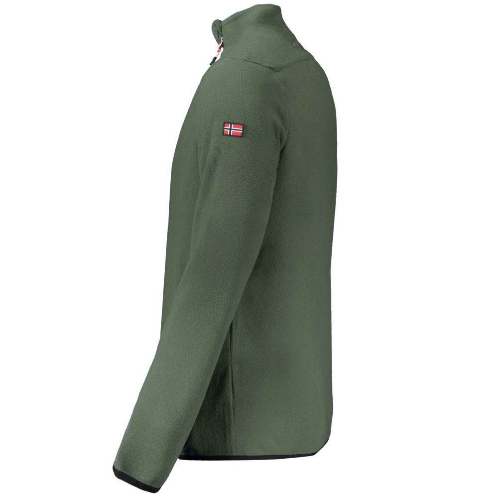 Norway 1963 Green Polyester Men Sweater, featuring sleek design with zip pockets and a luxurious fleece fabric, side view