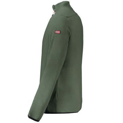 Norway 1963 Green Polyester Men Sweater, featuring sleek design with zip pockets and a luxurious fleece fabric, side view