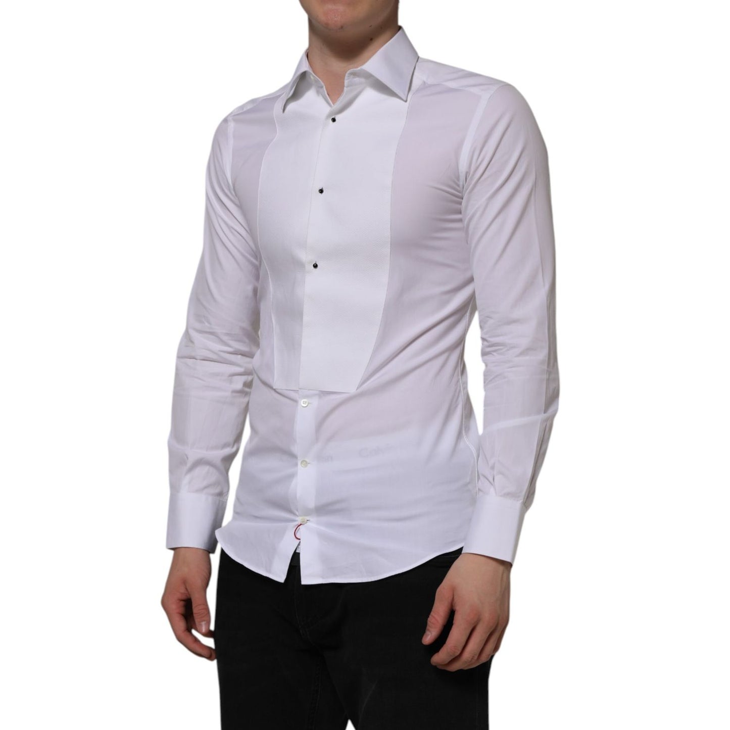 Dolce & Gabbana White Cotton GOLD Bib Poplin Formal Shirt