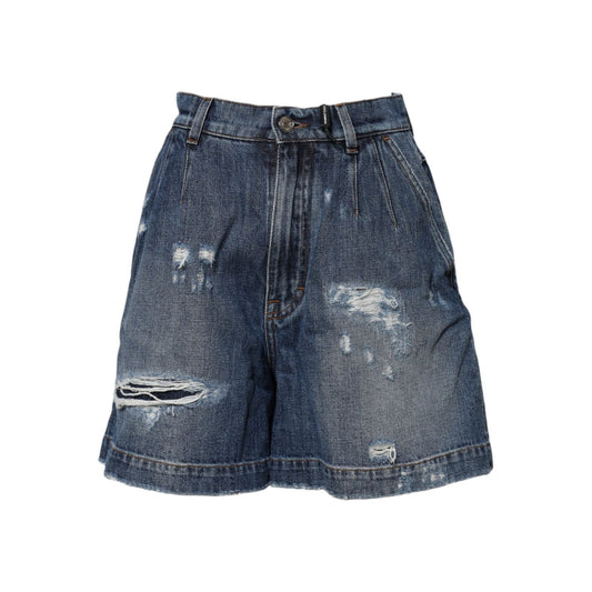 Dolce & Gabbana Blue Cotton Tattered Denim Bermuda Shorts PAN75111-40