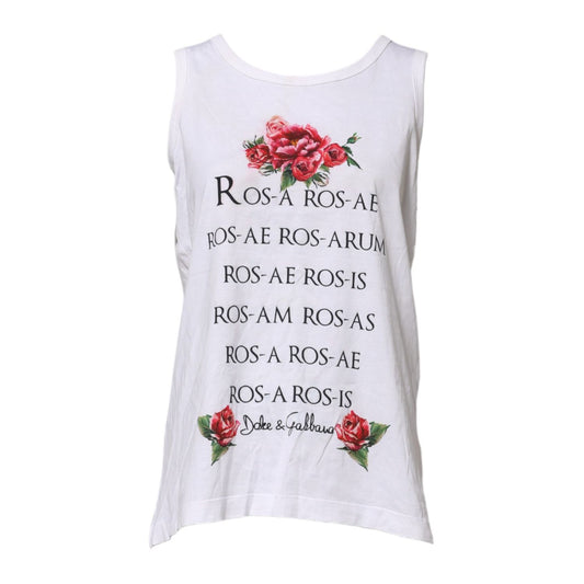 Dolce & Gabbana White Cotton Printed Sleeveless Round Neck Top TSH90701-38