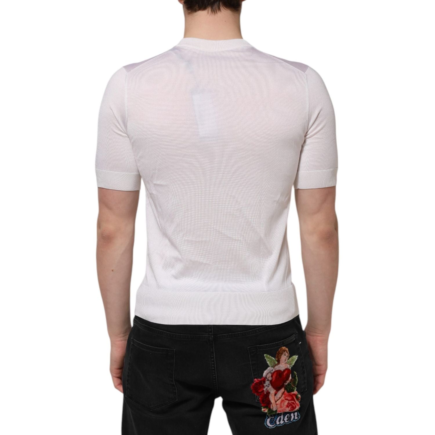 Dolce & Gabbana White Silk Short Sleeves Men Henley T-shirt