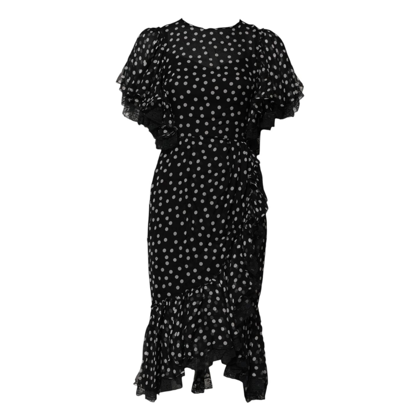Dolce & Gabbana Black White Lace Polka Dot Chiffon Dress