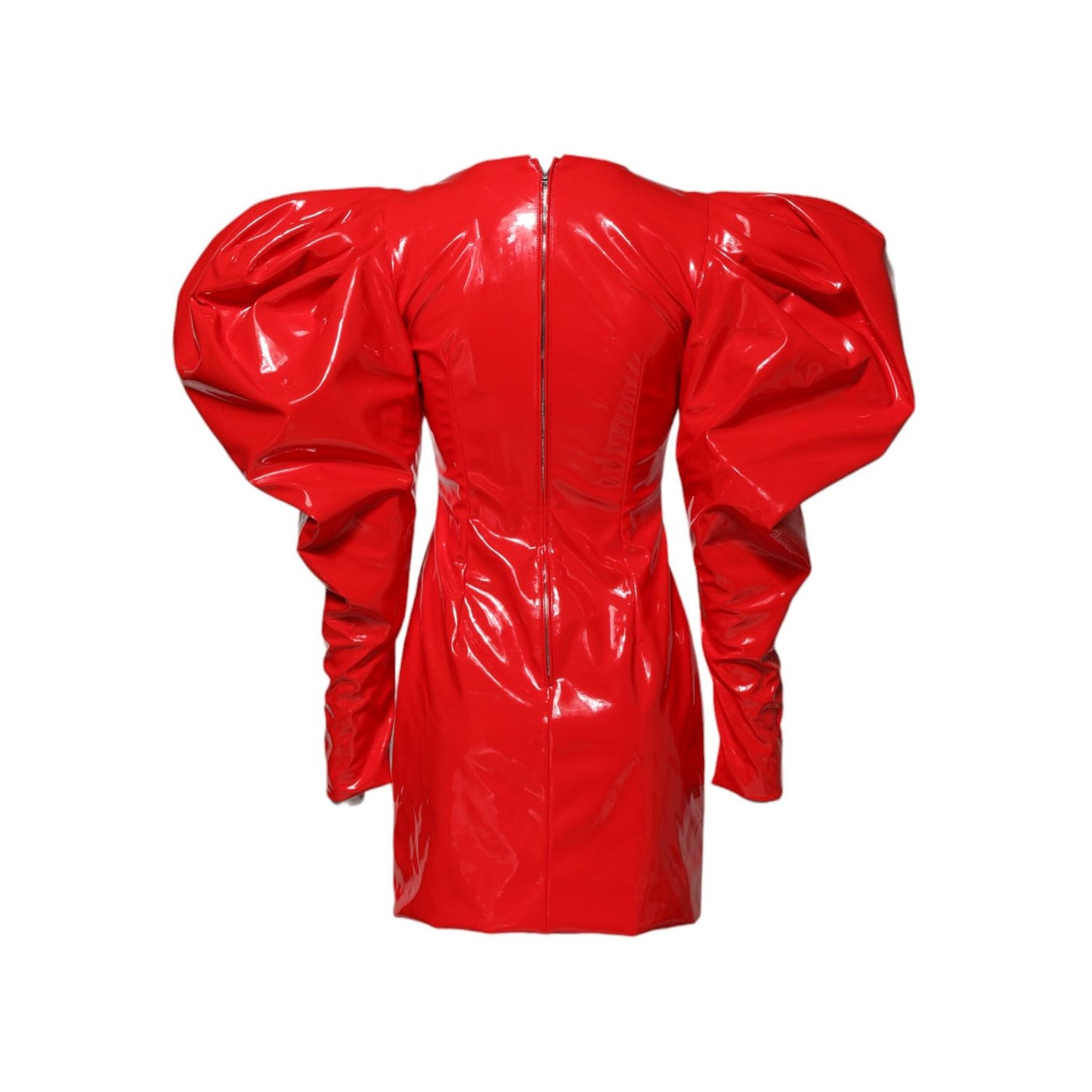 Dolce & Gabbana Red Patent Leather Puff Sleeves Mini Dress