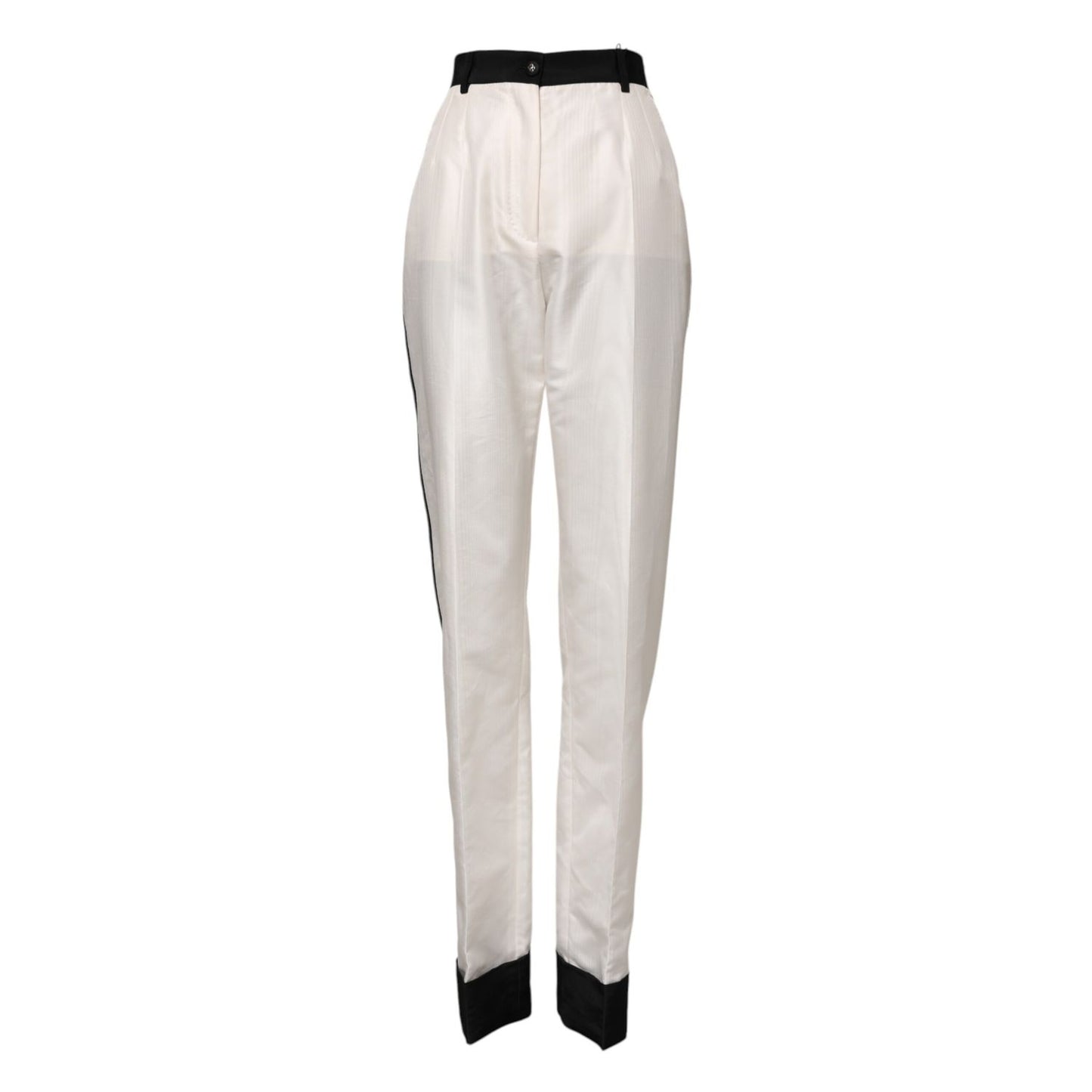 Dolce & Gabbana White High Waist Straight Dress Trouser Pants