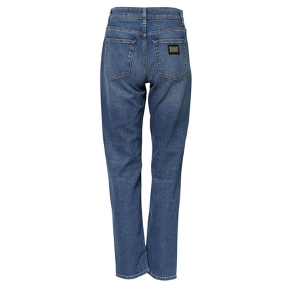 Dolce & Gabbana Blue Cotton High Waist Tapered Denim Jeans