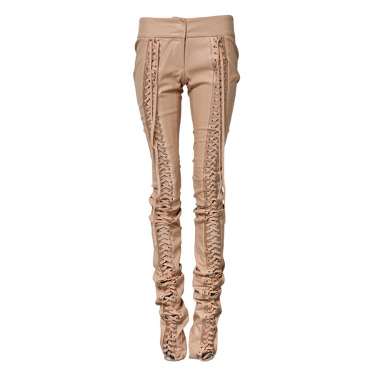 Dolce & Gabbana Beige Lace Details Mid Waist Skinny Pants PAN75534-40