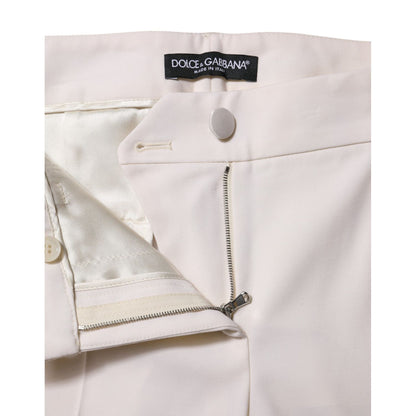 Dolce & Gabbana White Wool Mid Waist Tapered Trouser Pants
