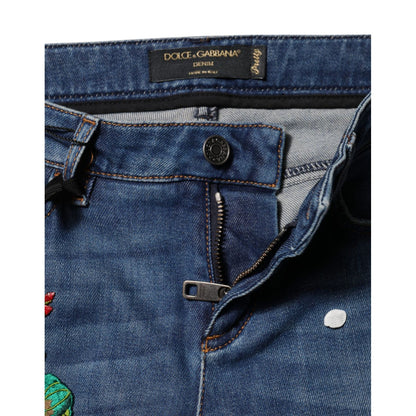 Dolce & Gabbana Blue Cotton Mid Waist Skinny Denim Jeans
