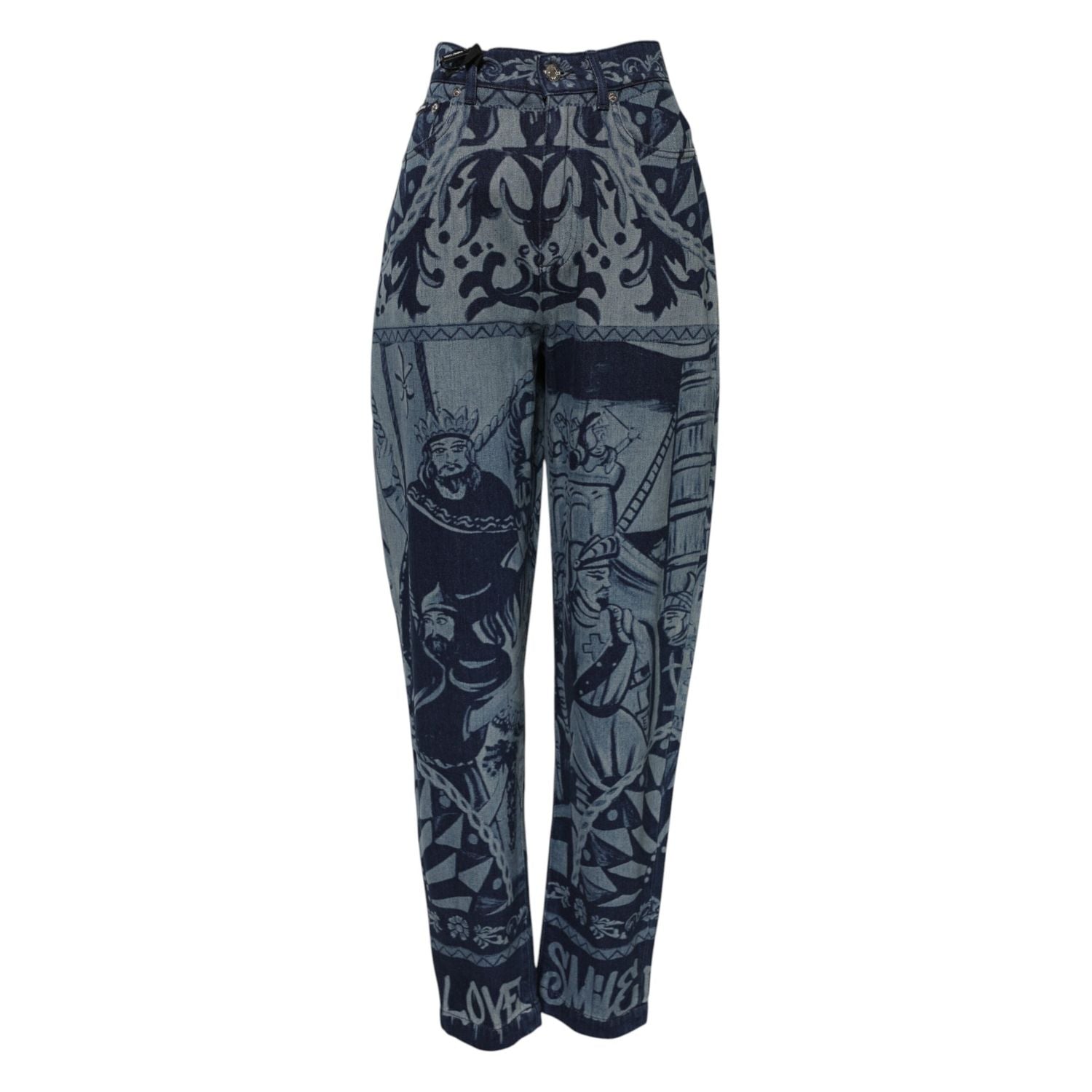 Dolce & Gabbana Blue Graphic Print Tapered Denim Jeans
