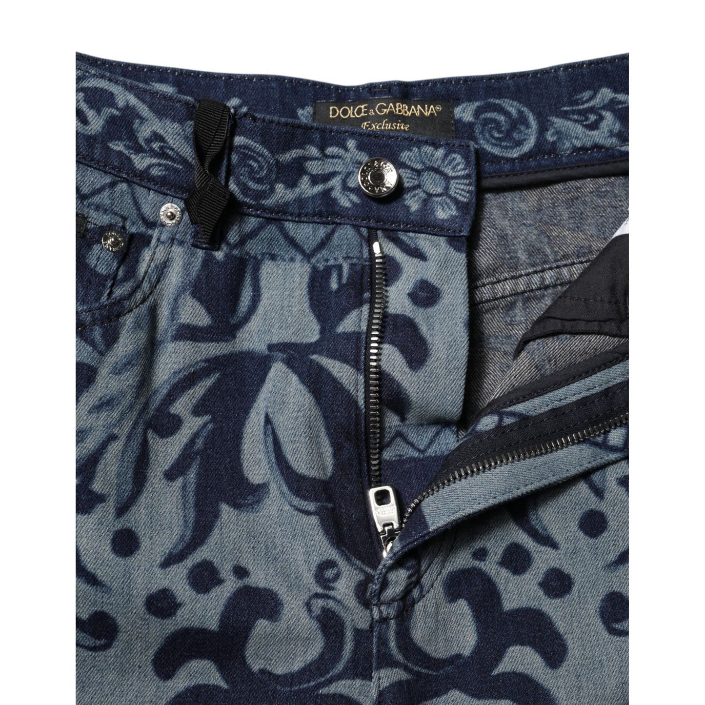 Dolce & Gabbana Blue Graphic Print Tapered Denim Jeans