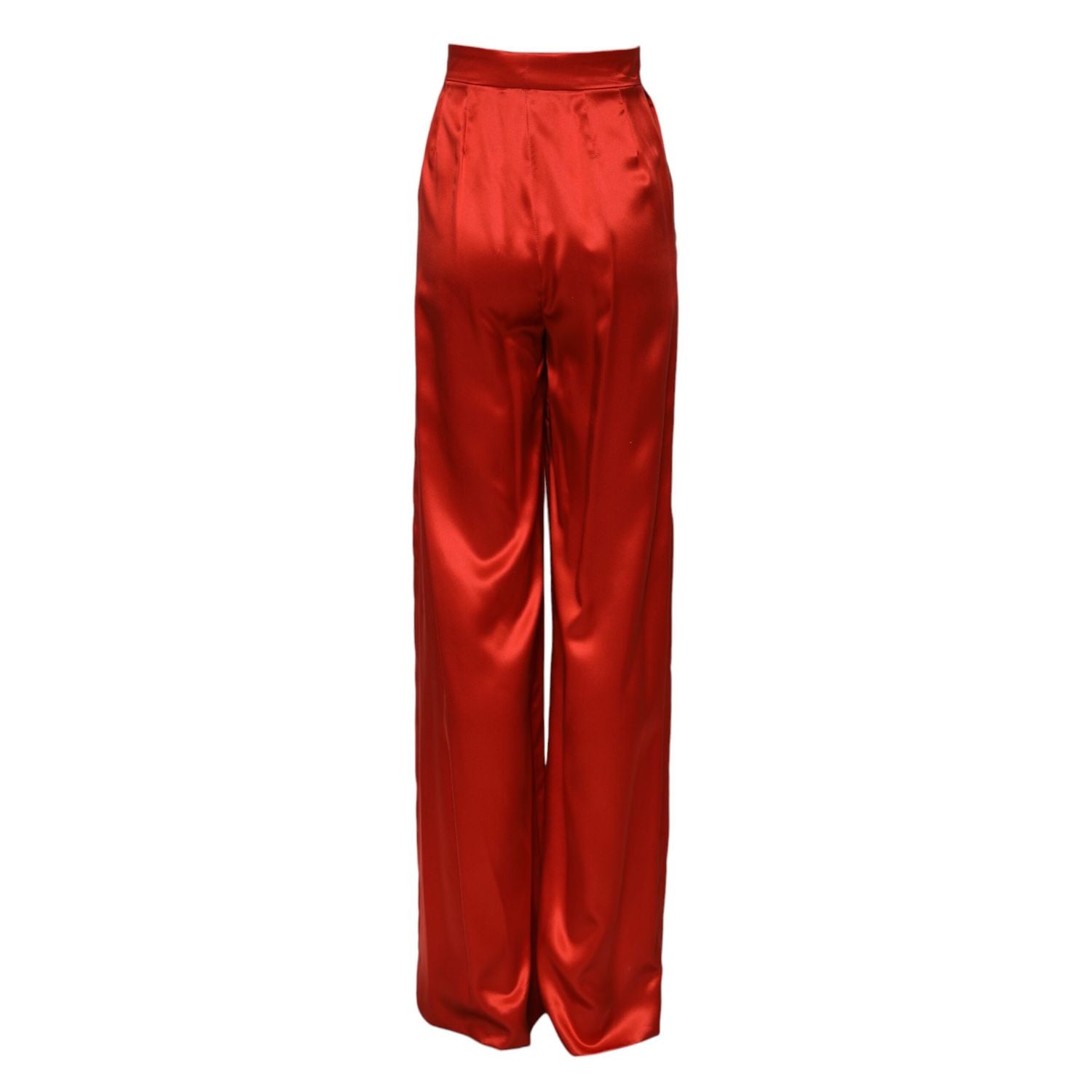 Dolce & Gabbana Red Satin High Waist Wide Leg Pants