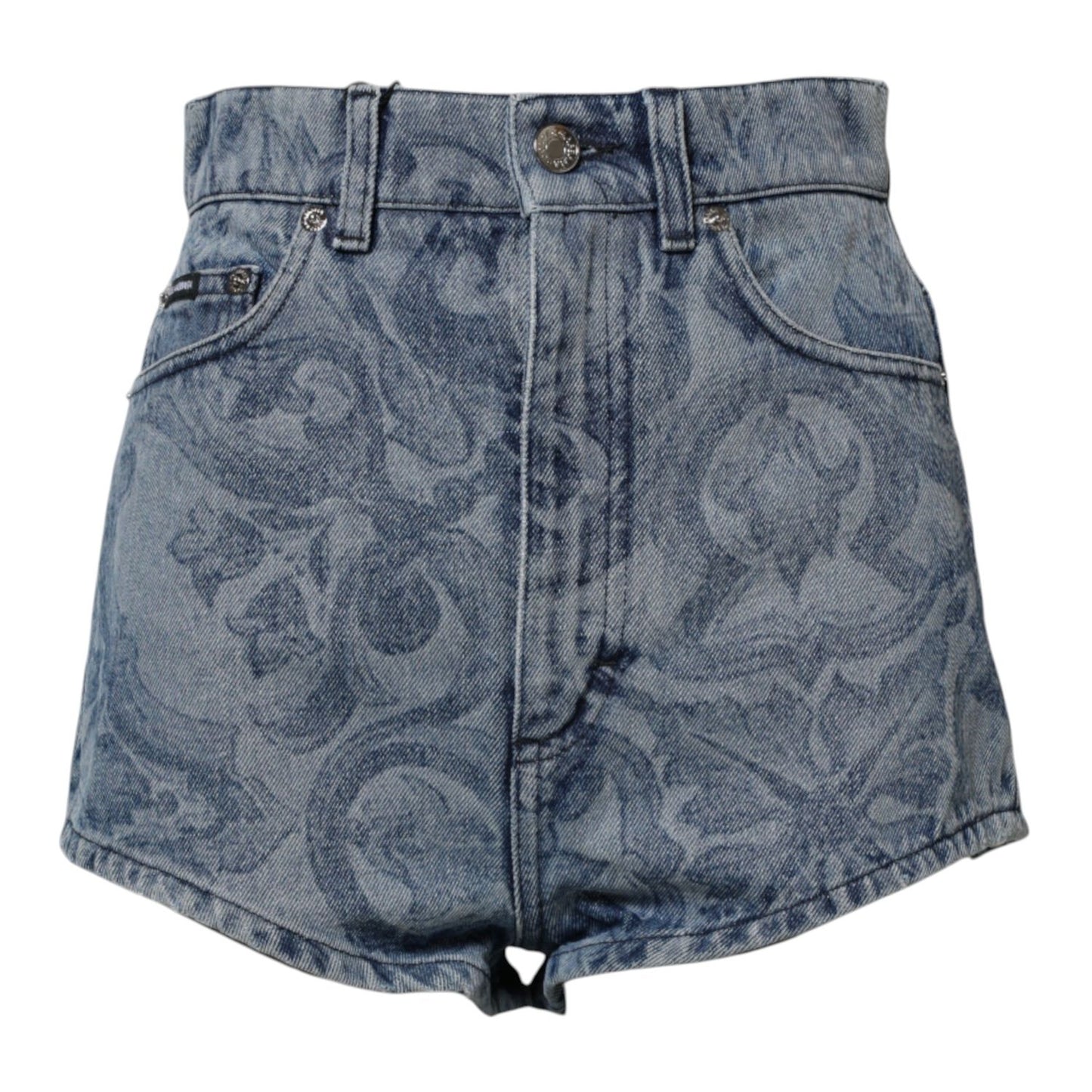 Dolce & Gabbana Blue Floral Print Denim Cotton Hot Pants Shorts PAN7492-40