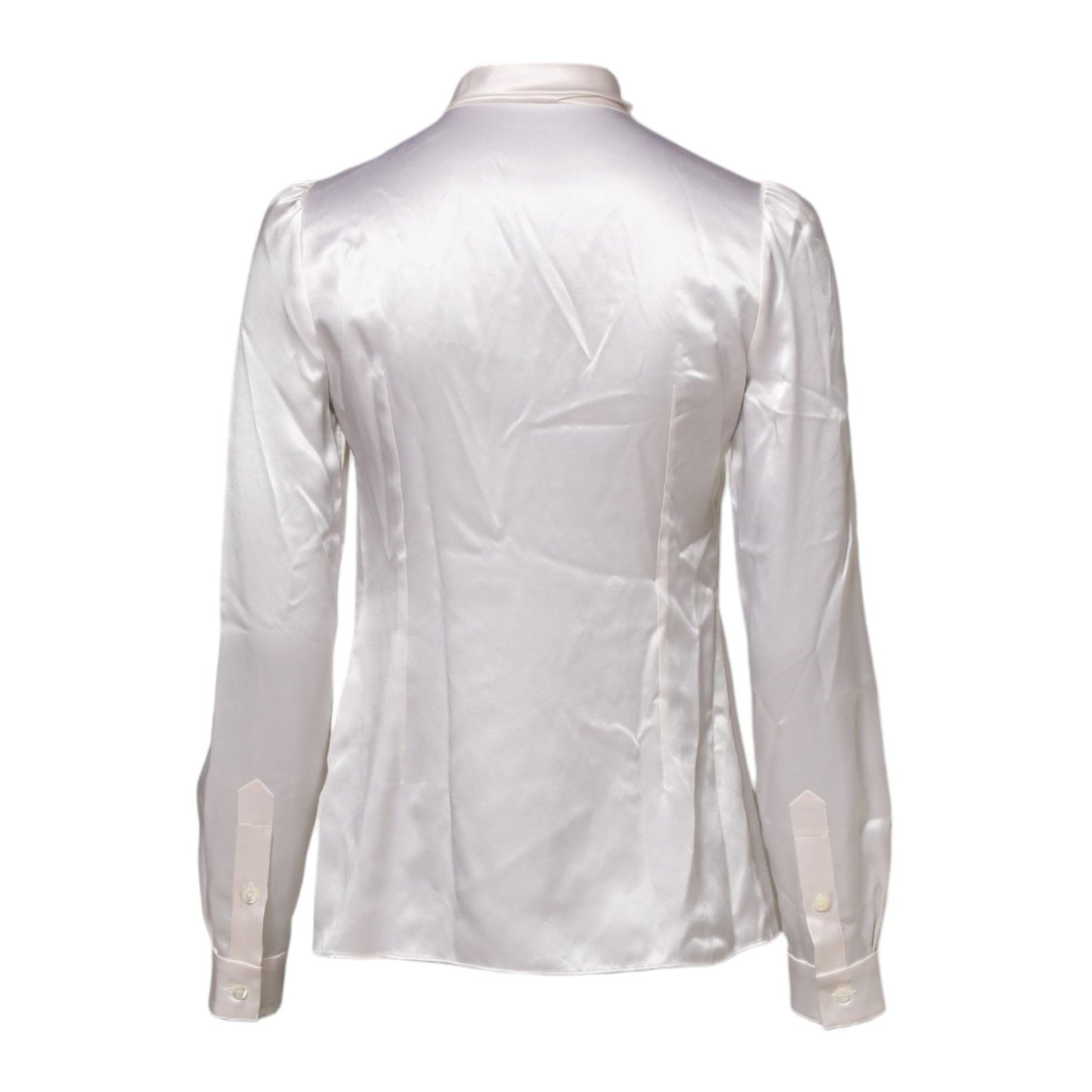 Dolce & Gabbana White Ascot Collar Long Sleeve Blouse Top