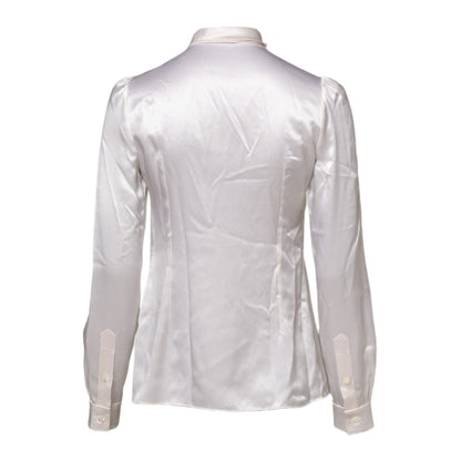 Dolce & Gabbana White Ascot Collar Long Sleeve Blouse Top