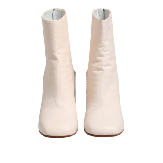 Maison Margiela White Calf Leather Can Heel Boots Shoes LA12578-40