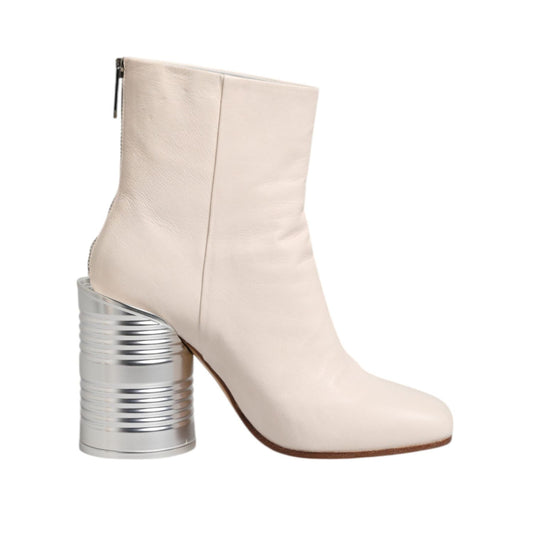 Maison Margiela White Calf Leather Can Heel Boots Shoes LA12578-40