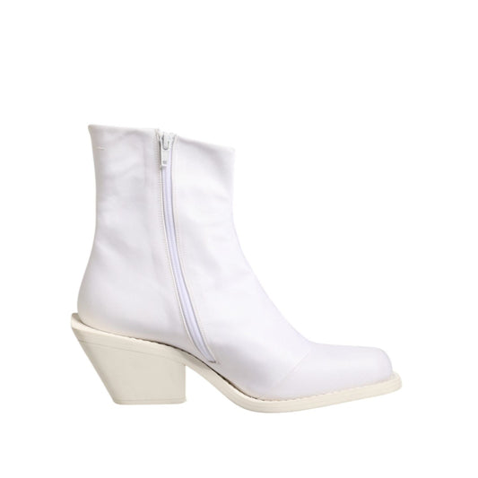 Maison Margiela White Square Heel Zip Ankle Boots Shoes LA12596-40