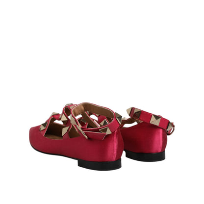 Prosperine Red Gold Studded Pointed Toe Ballet Flats Shoes