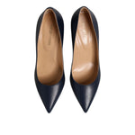 Sergio Rossi Blue Leather Pointed Toe Block Heels Shoes LA12559-36