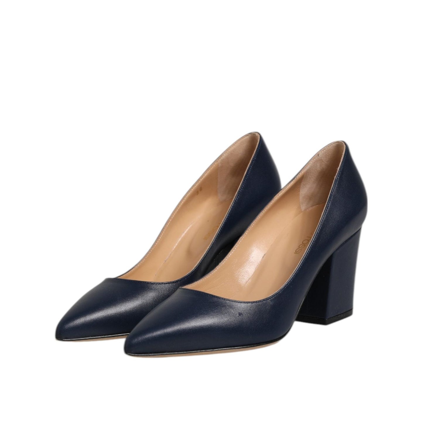 Sergio Rossi Blue Leather Pointed Toe Block Heels Shoes LA12559-36