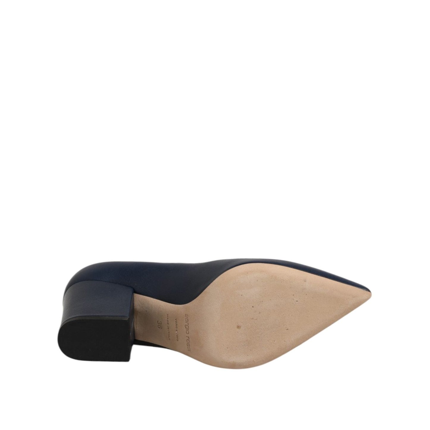 Sergio Rossi Blue Leather Pointed Toe Block Heels Shoes LA12559-36