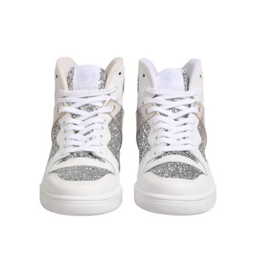 Chiara Ferragni White Silver High Top Women Sneakers Shoes LA12612-39