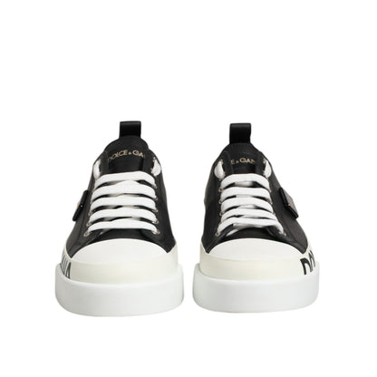 Dolce & Gabbana Black White Leather Low Top Sneakers Shoes