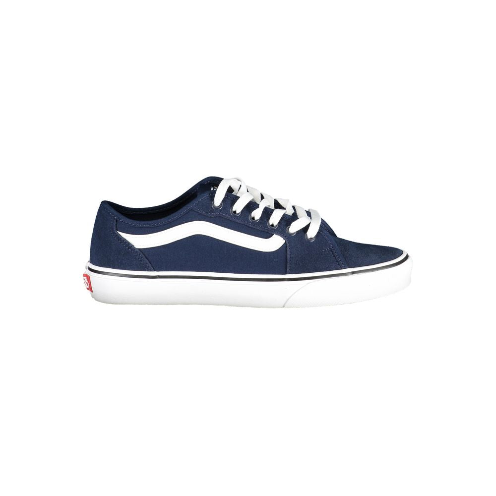 Vans Blue Polyester Sneaker with laces, contrast details, and logo on white background. Sports footwear for versatile casual wear.