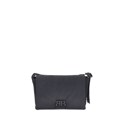 Balenciaga Black Polyamide Shoulder Bag with minimalist design and tone-on-tone logo plaque.