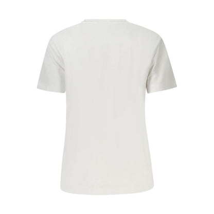 Back view of Calvin Klein White Cotton Women T-Shirt, featuring a sleek design with embroidered logo on a classic cotton fabric.