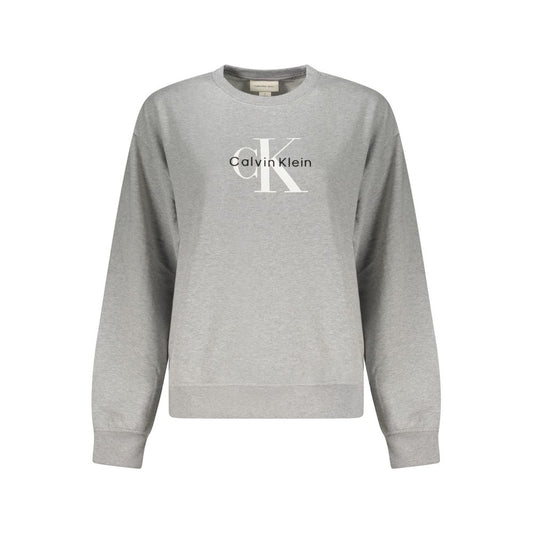 Calvin Klein Gray Cotton Women Sweater with logo, long sleeves, featuring brushed texture and eco-friendly materials.