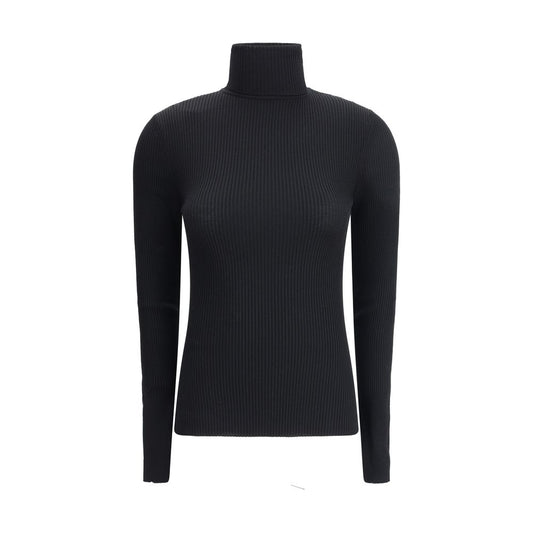 Wolford Black Fleece Wool Turtleneck with long sleeves, ribbed texture, and slim fit.