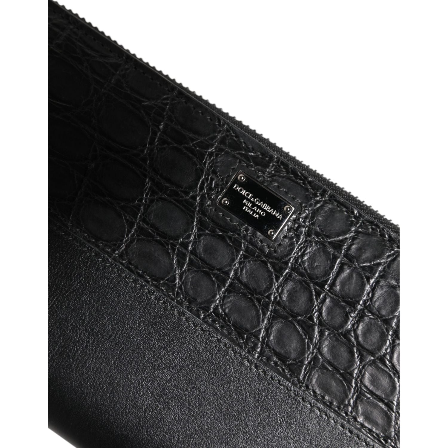 Dolce & Gabbana Black Leather Logo Plaque Zip Around Continental Wallet