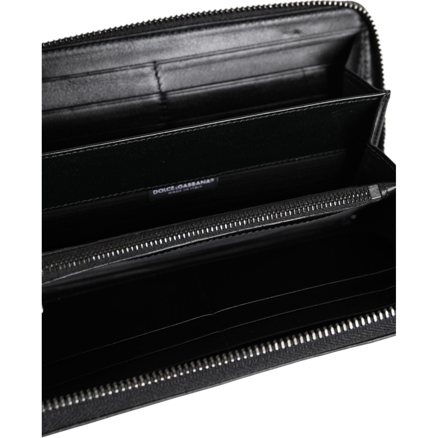 Dolce & Gabbana Black Leather Logo Plaque Zip Around Continental Wallet