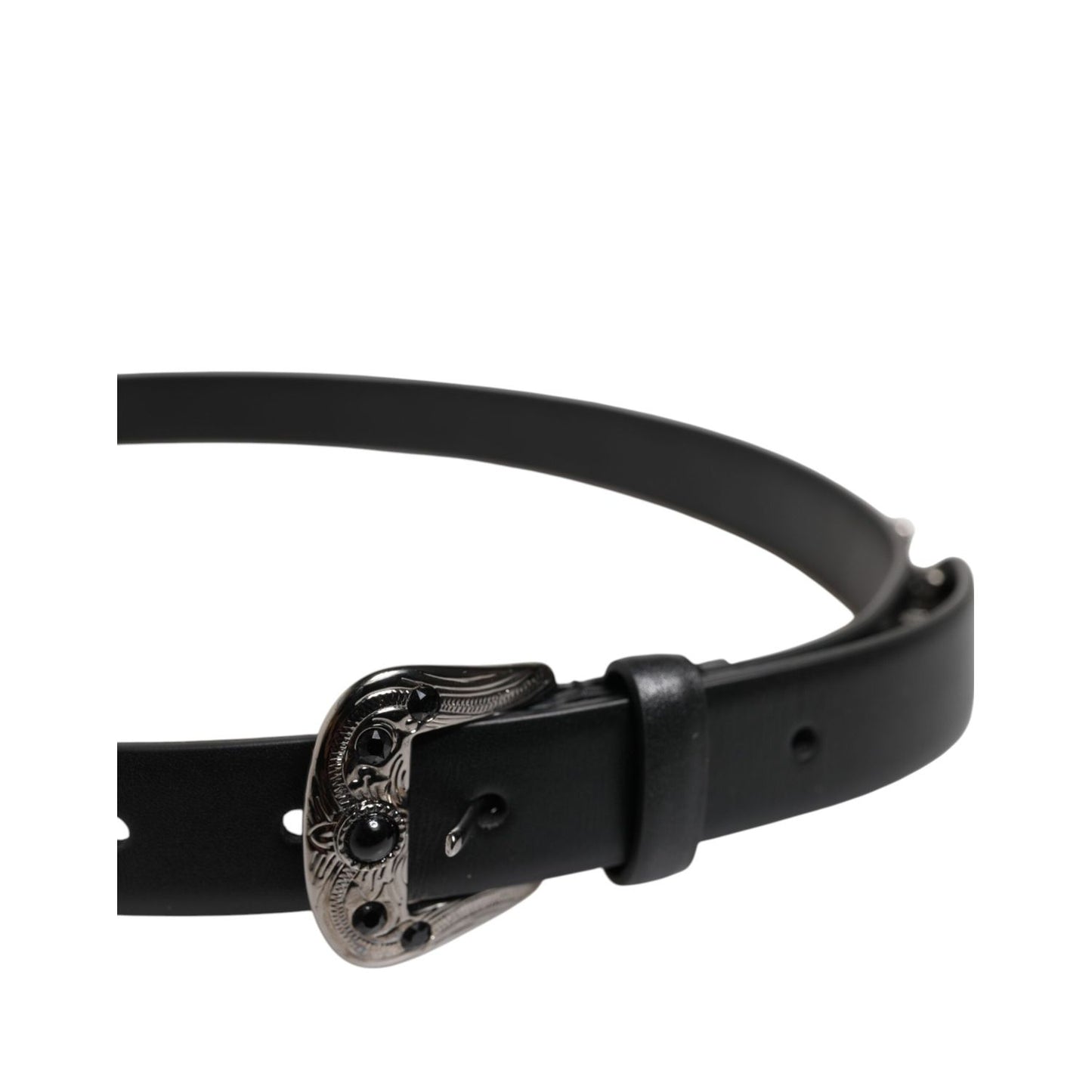 Dolce & Gabbana Black Studded Leather Metal Logo Buckle Belt