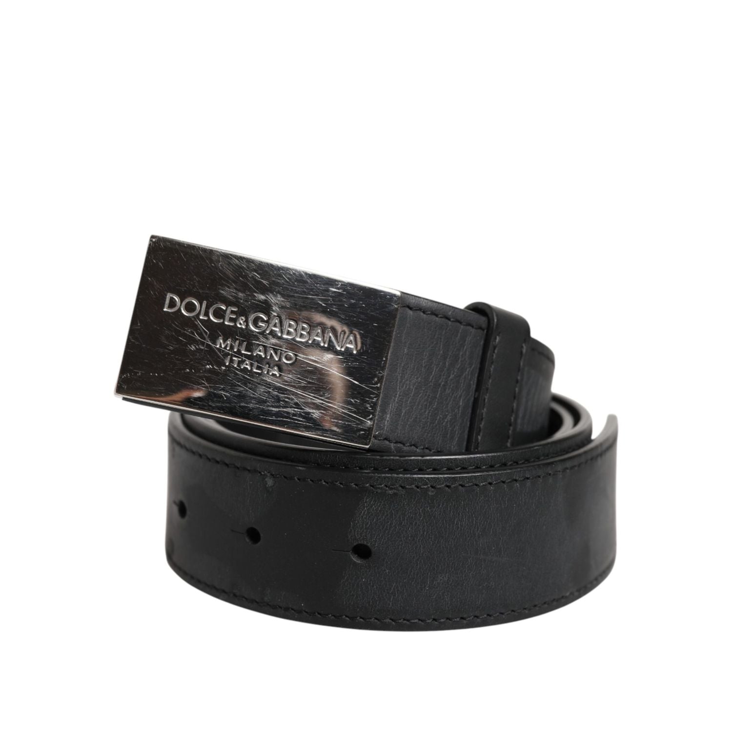 Dolce & Gabbana Black Leather Classic Metal Logo Buckle Belt