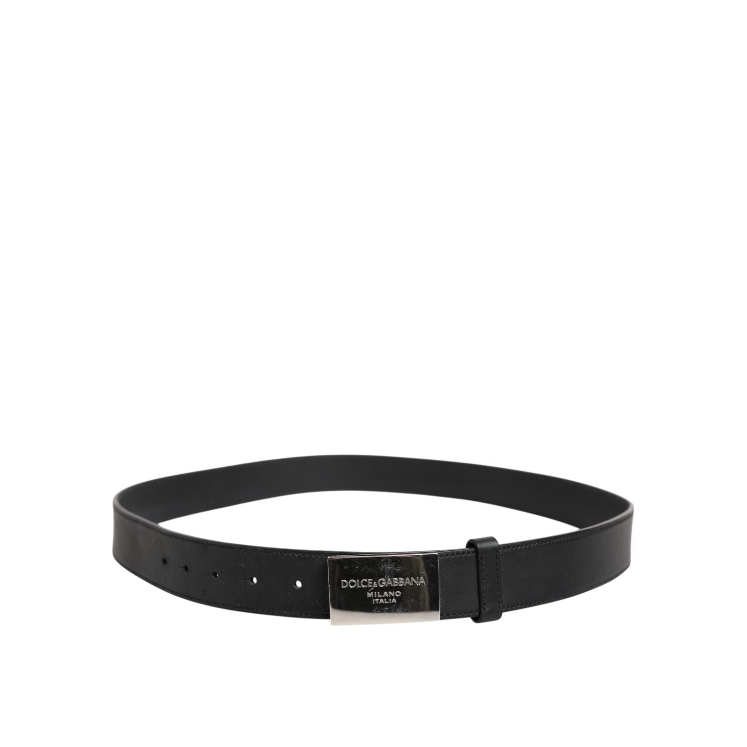Dolce & Gabbana Black Leather Classic Metal Logo Buckle Belt